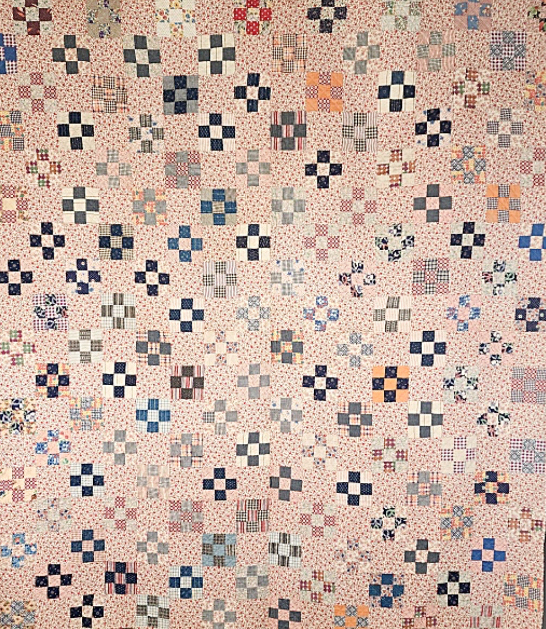 Vintage Red Floral Background Nine Patch Quilt