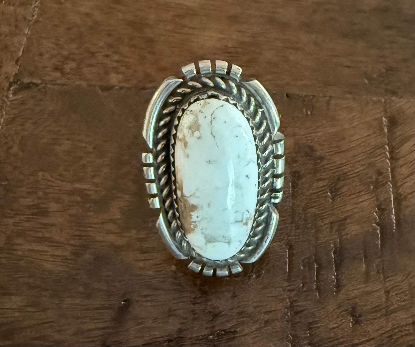 Estate Sterling Silver White Buffalo Stone Ring