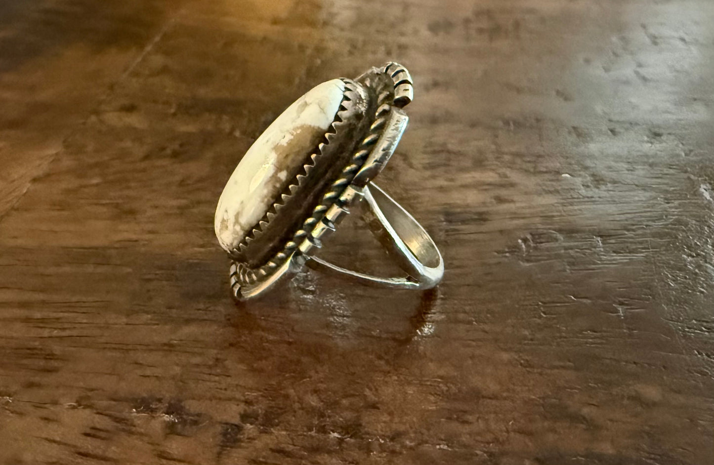 Estate Sterling Silver White Buffalo Stone Ring
