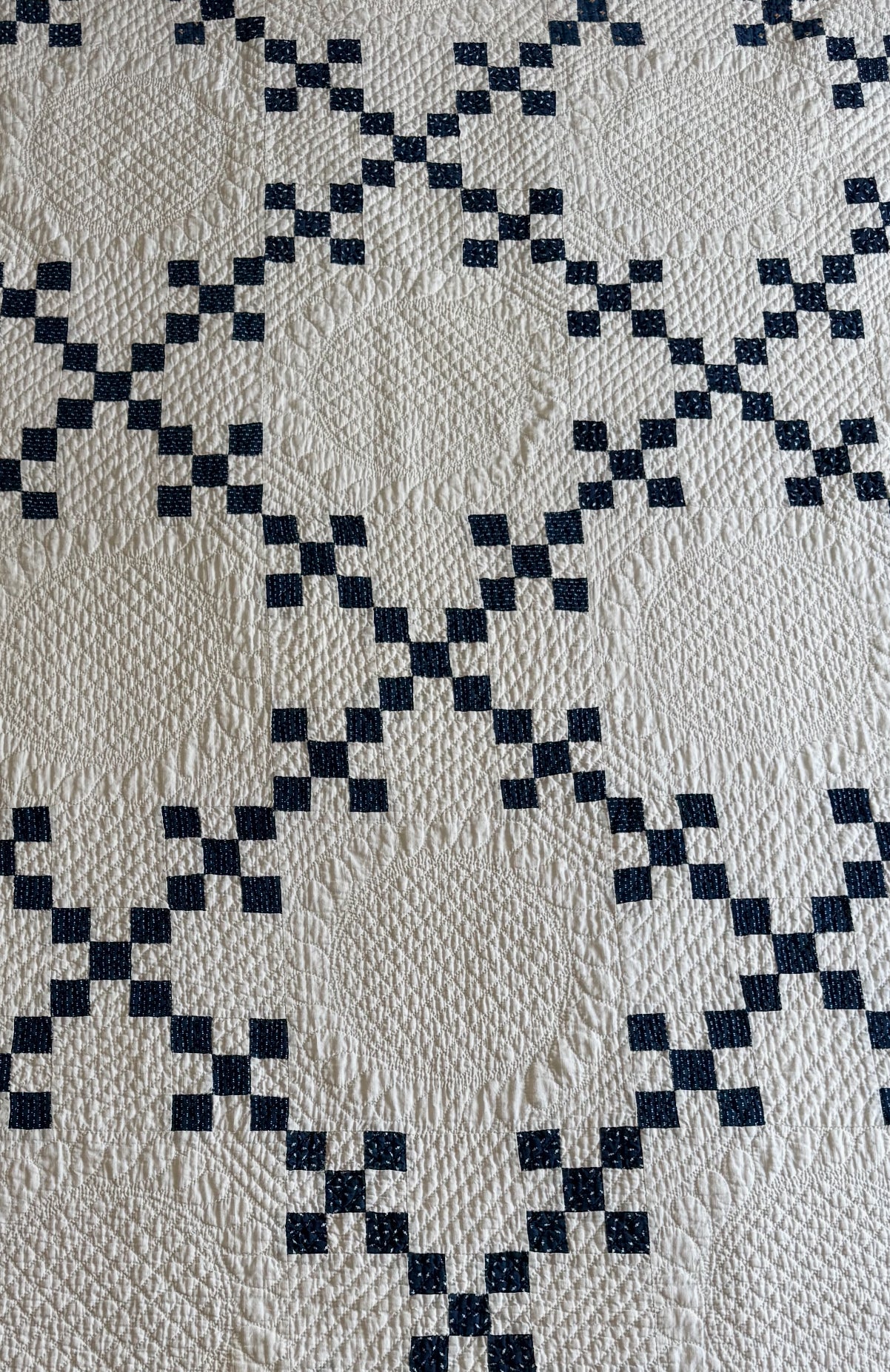 Antique Blue and White Double Nine Patch Quilt