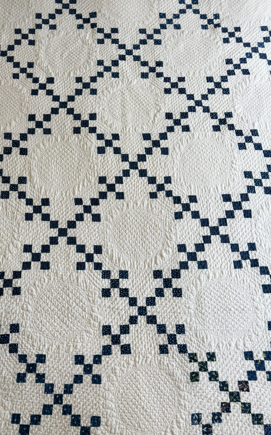 Antique Blue and White Double Nine Patch Quilt