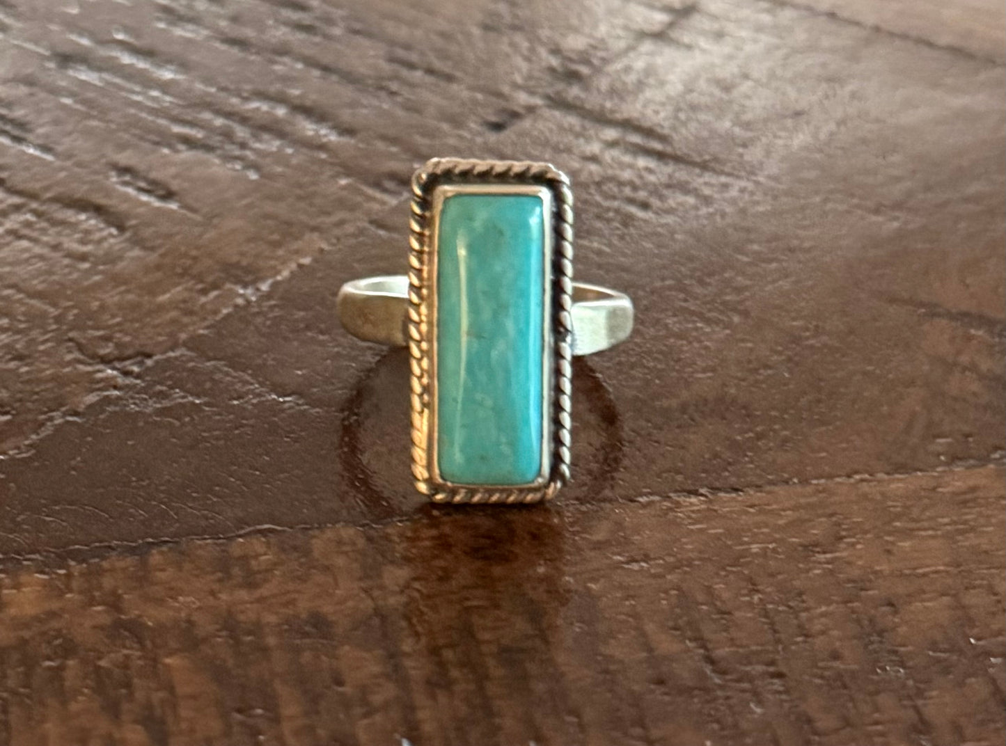 Sterling Silver Turquoise Rectangle Stone Ring