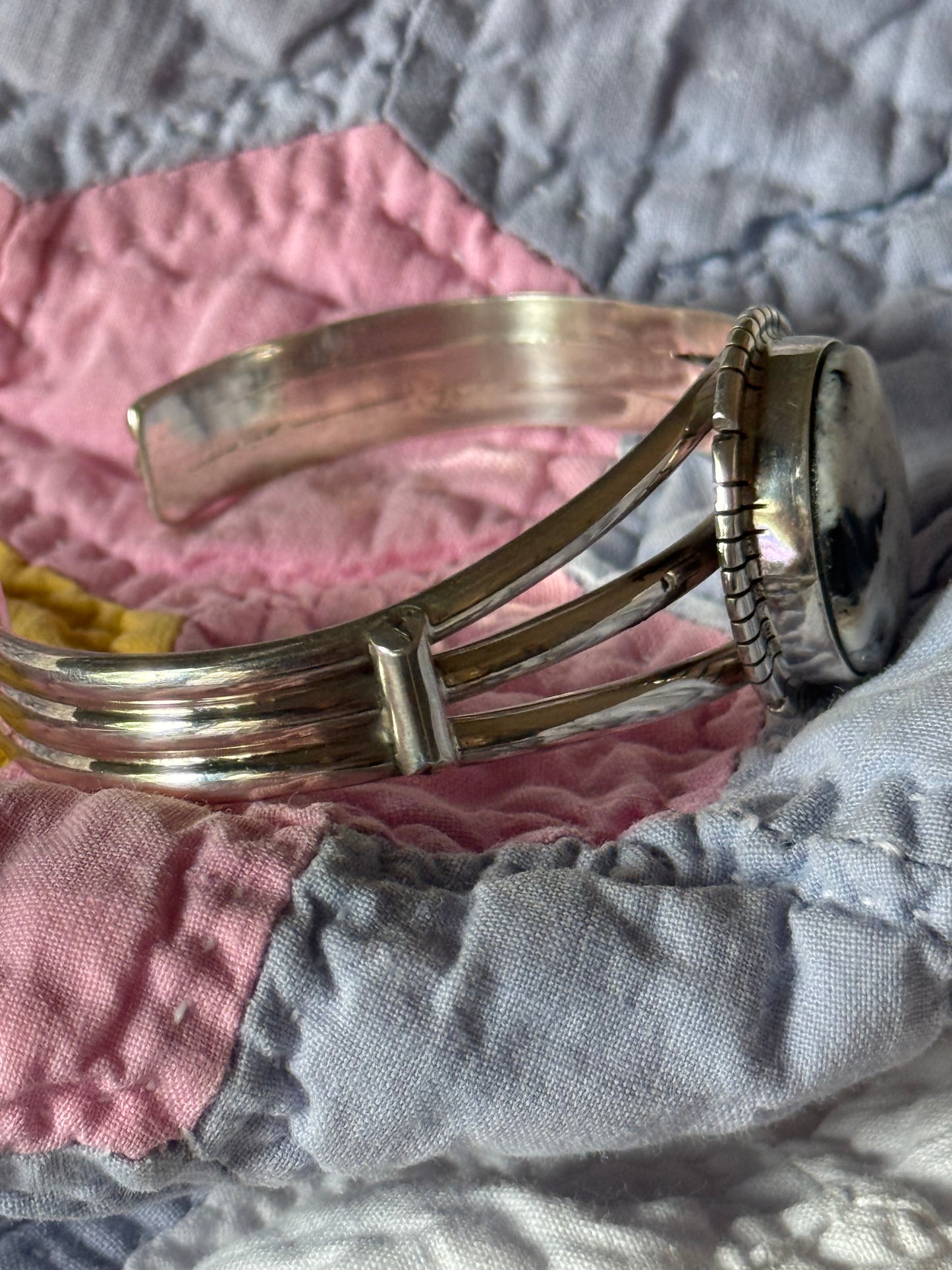 Sterling Silver Artisan White Buffalo Stone Bracelet Cuff