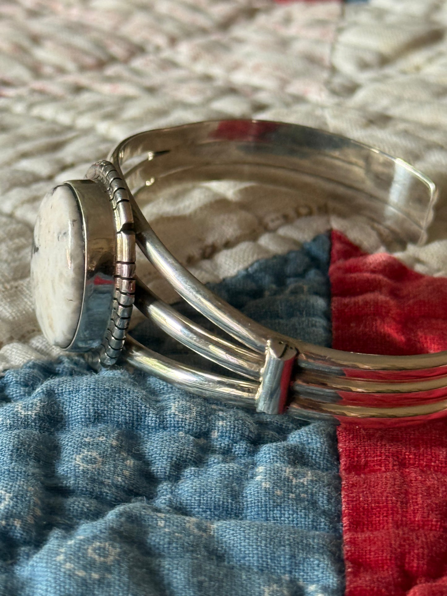 Sterling Silver Artisan White Buffalo Stone Bracelet Cuff