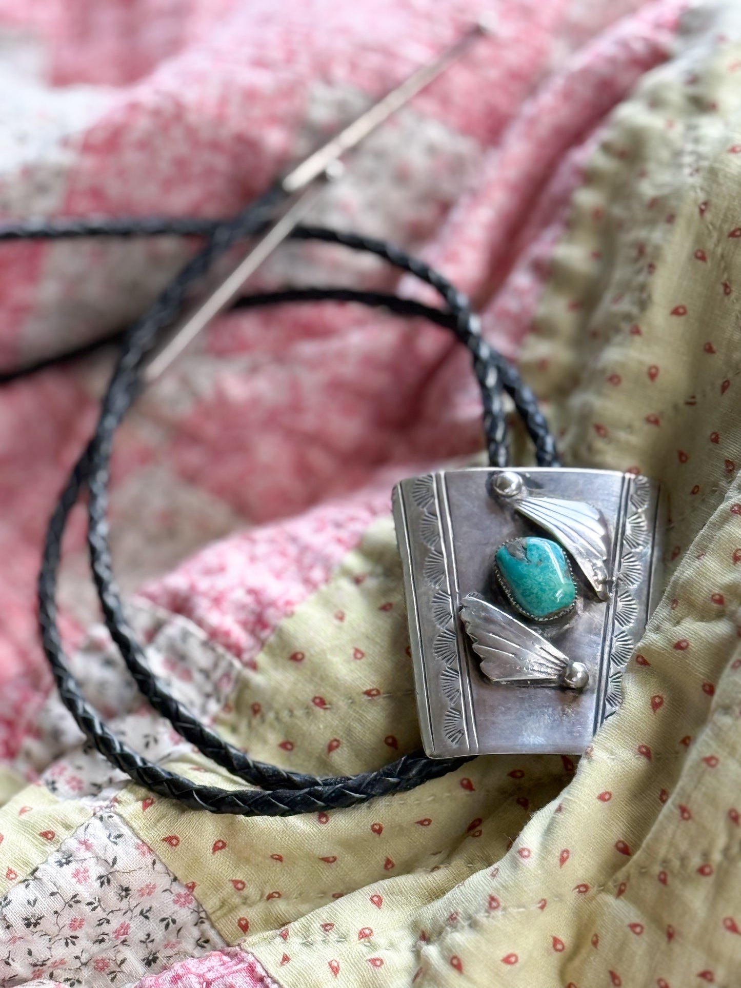 Vintage Sterling Turquoise Bolo Tie