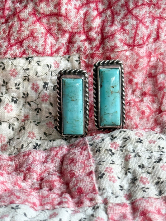 Sterling Kingman Turquoise Rectangular Post Earrings