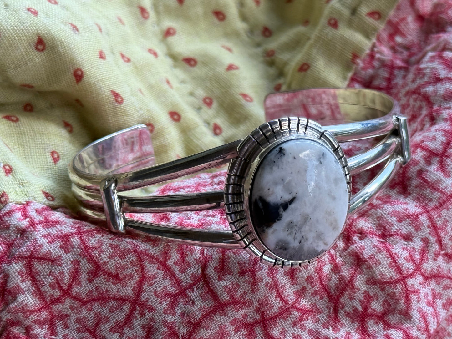 Sterling Silver Artisan White Buffalo Stone Bracelet Cuff