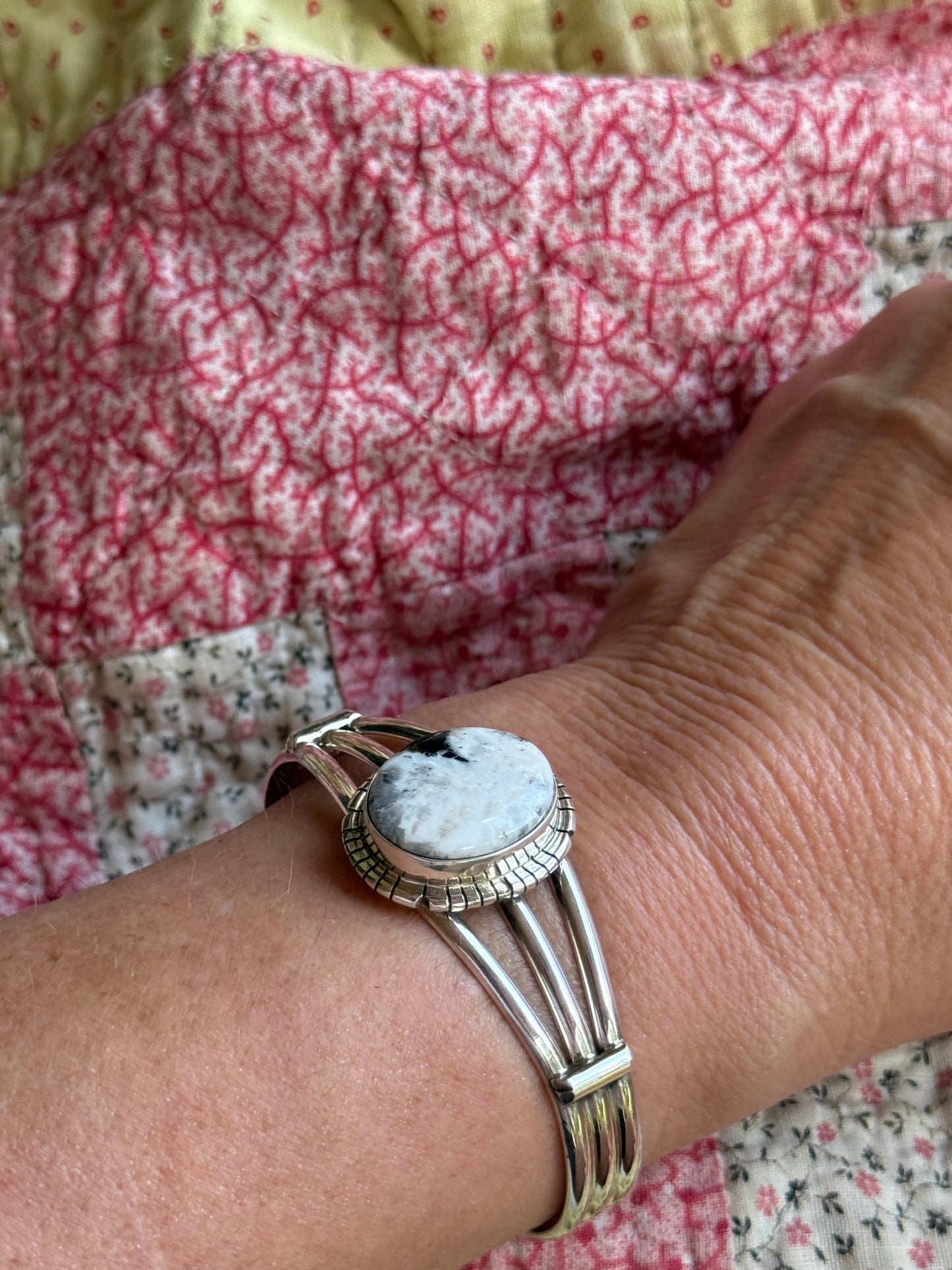 Sterling Silver Artisan White Buffalo Stone Bracelet Cuff