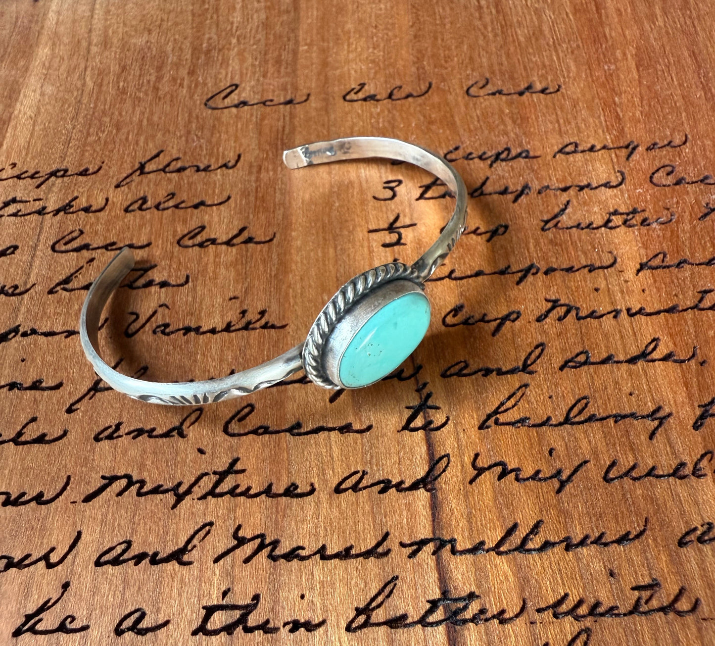 Sterling Turquoise Artisan Stamped Bracelet Cuff