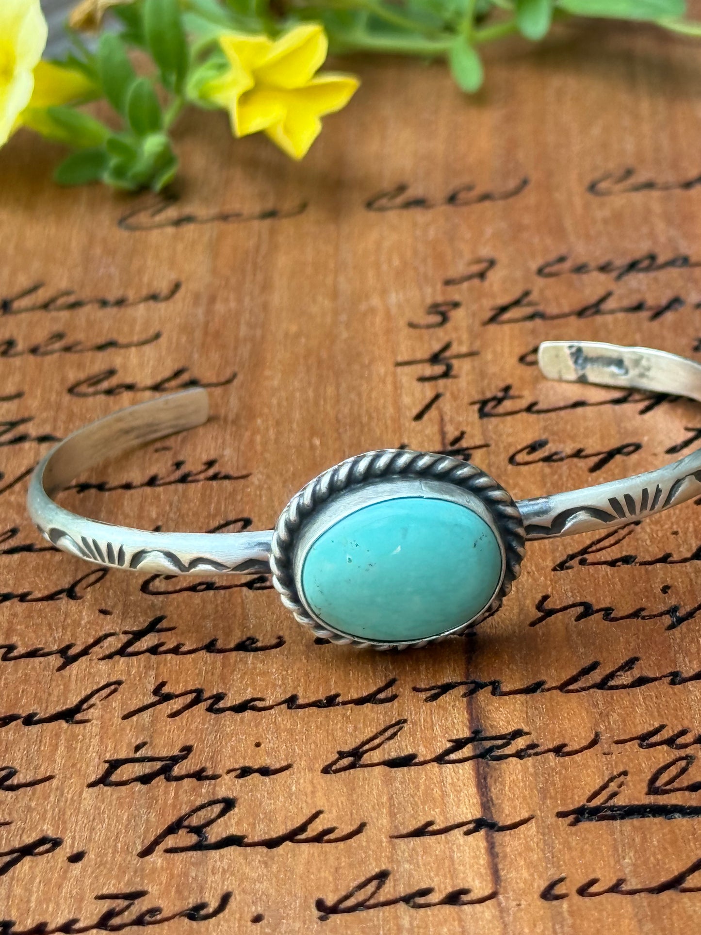 Sterling Turquoise Artisan Stamped Bracelet Cuff
