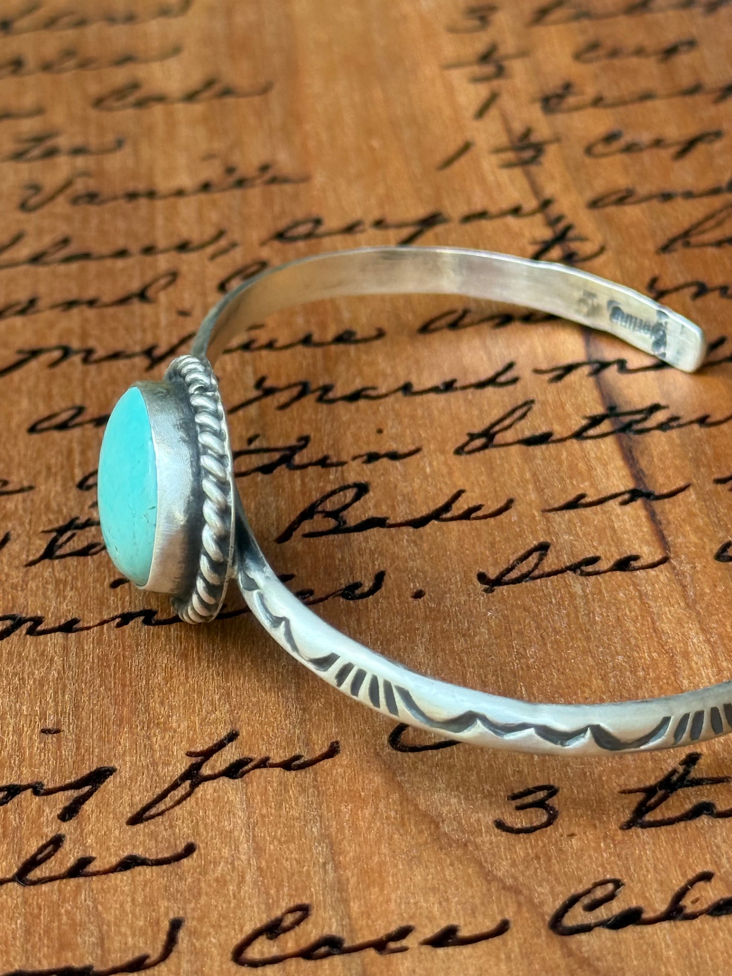 Sterling Turquoise Artisan Stamped Bracelet Cuff