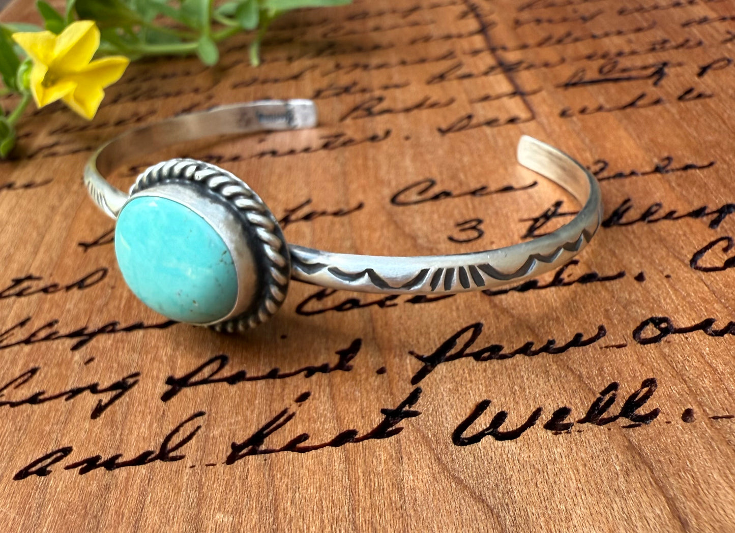 Sterling Turquoise Artisan Stamped Bracelet Cuff