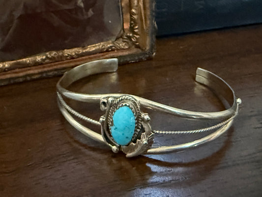 Sterling Turquoise Feather Cuff Bracelet