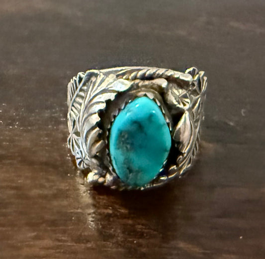 Sterling Silver Turquoise Feather Ring