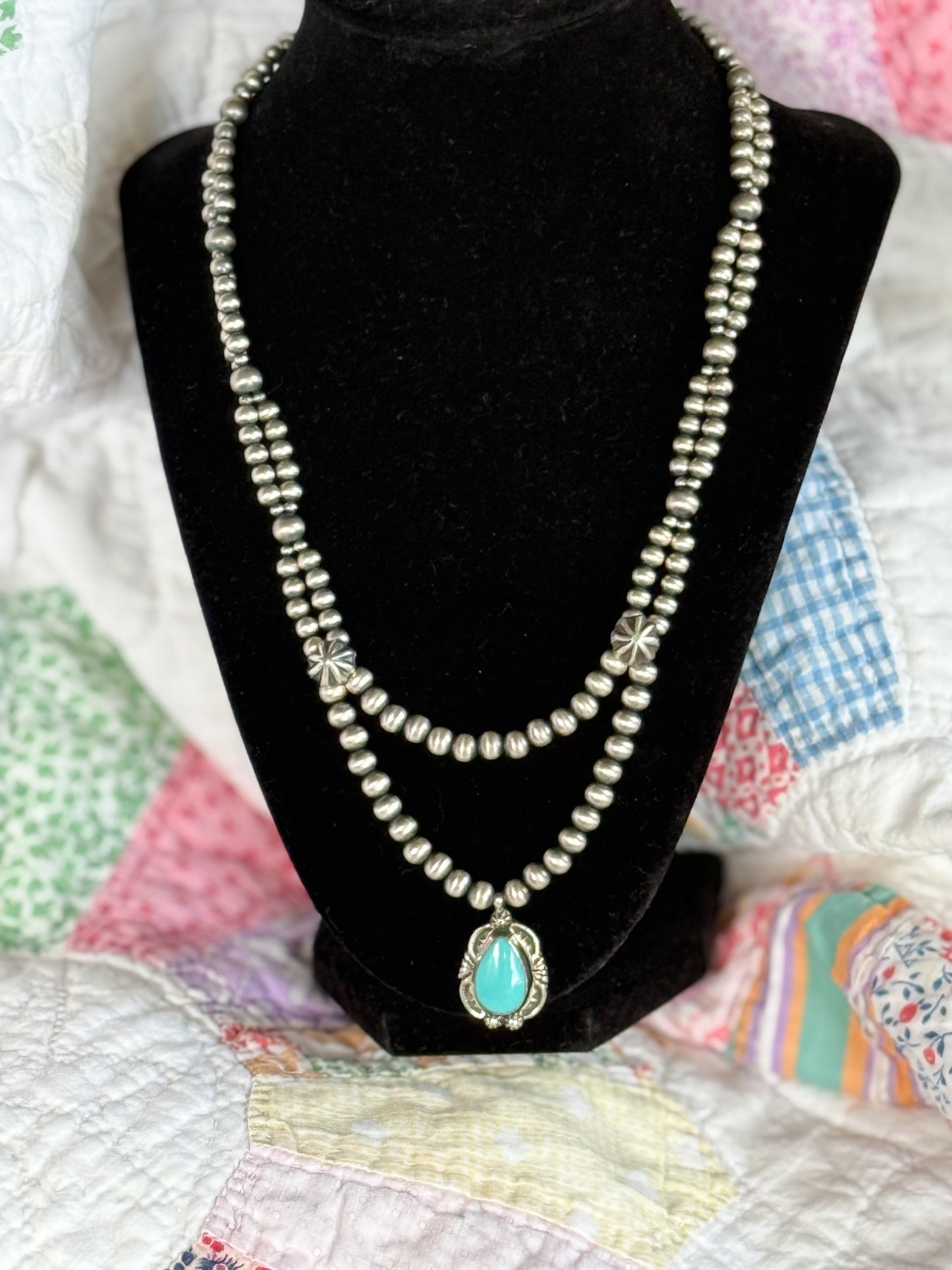Artisan Sterling Double Strand Turquoise Necklace