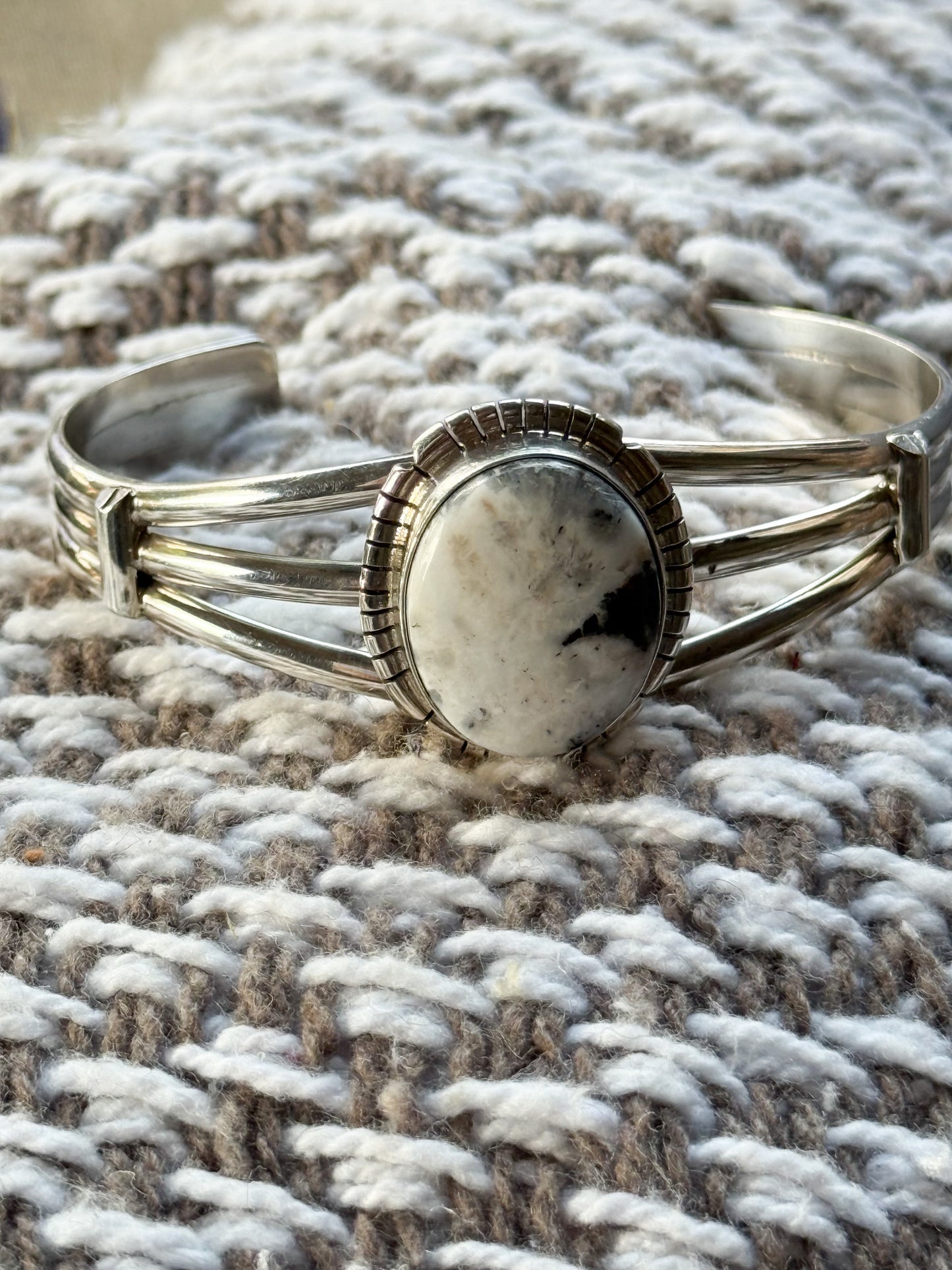 Sterling Silver Artisan White Buffalo Stone Bracelet Cuff