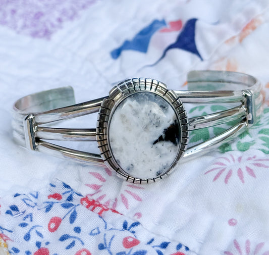 Sterling Silver Artisan White Buffalo Stone Bracelet Cuff