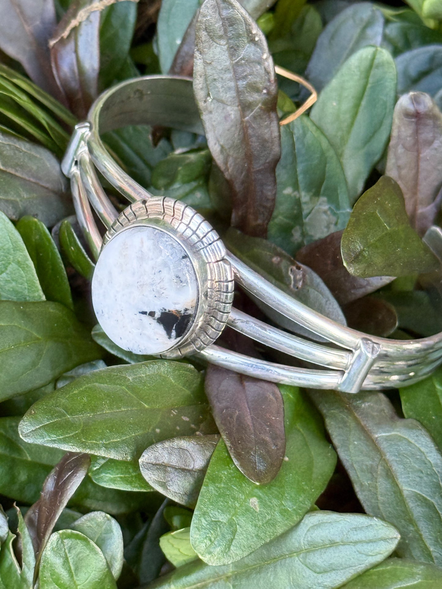 Sterling Silver Artisan White Buffalo Stone Bracelet Cuff