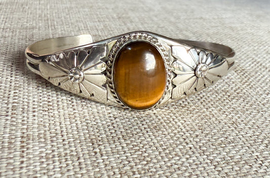 Sterling Silver Tiger Eye Bracelet Cuff