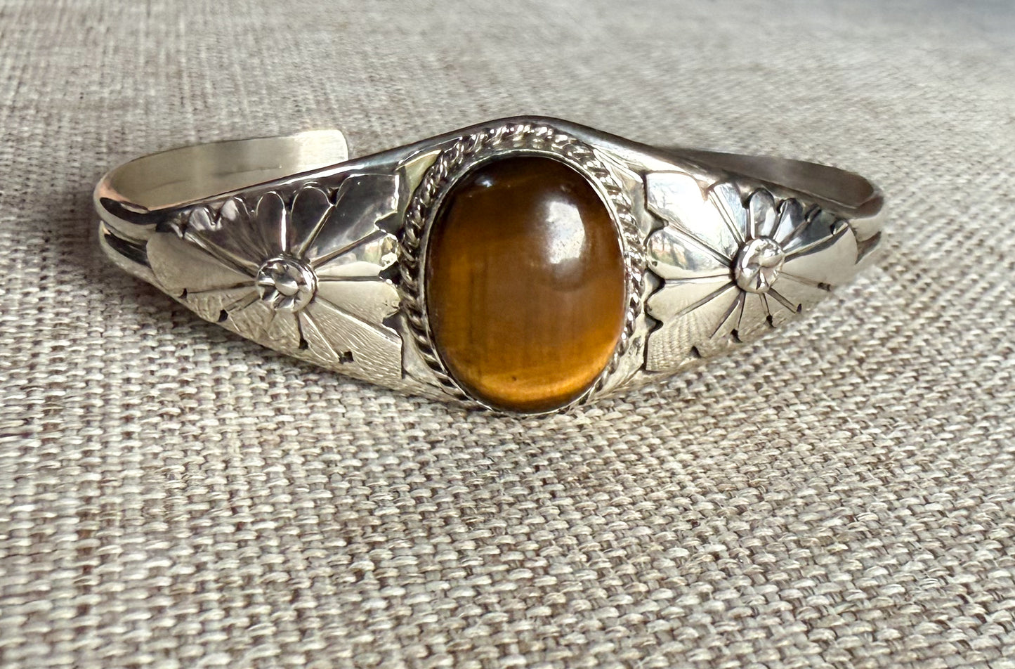 Sterling Silver Tiger Eye Bracelet Cuff