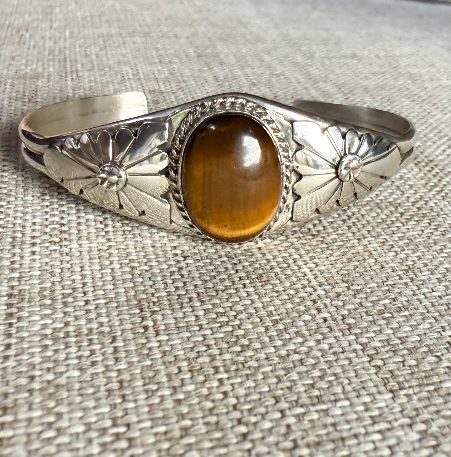 Sterling Silver Tiger Eye Bracelet Cuff