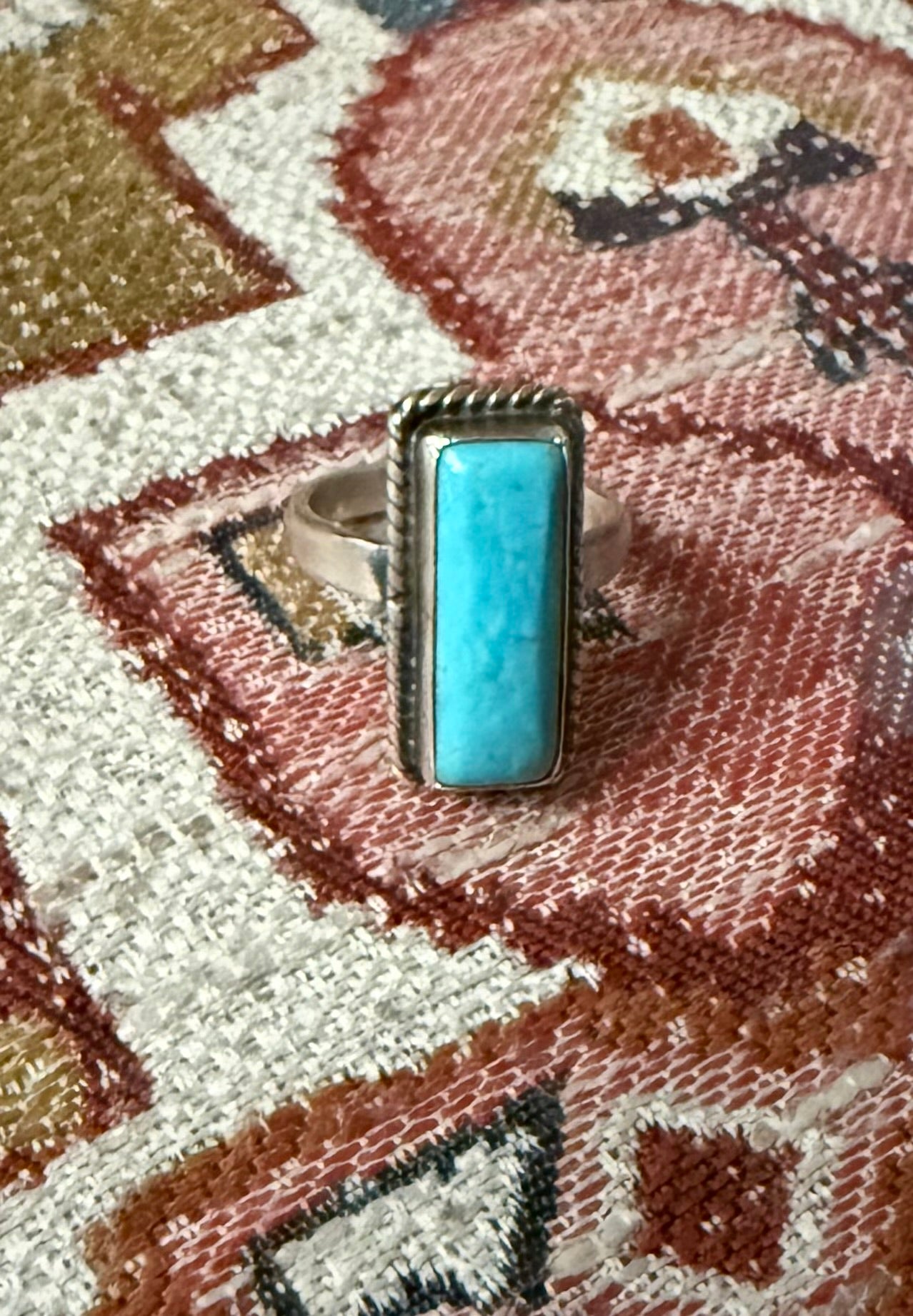 Sterling Silver Turquoise Rectangle Stone Ring