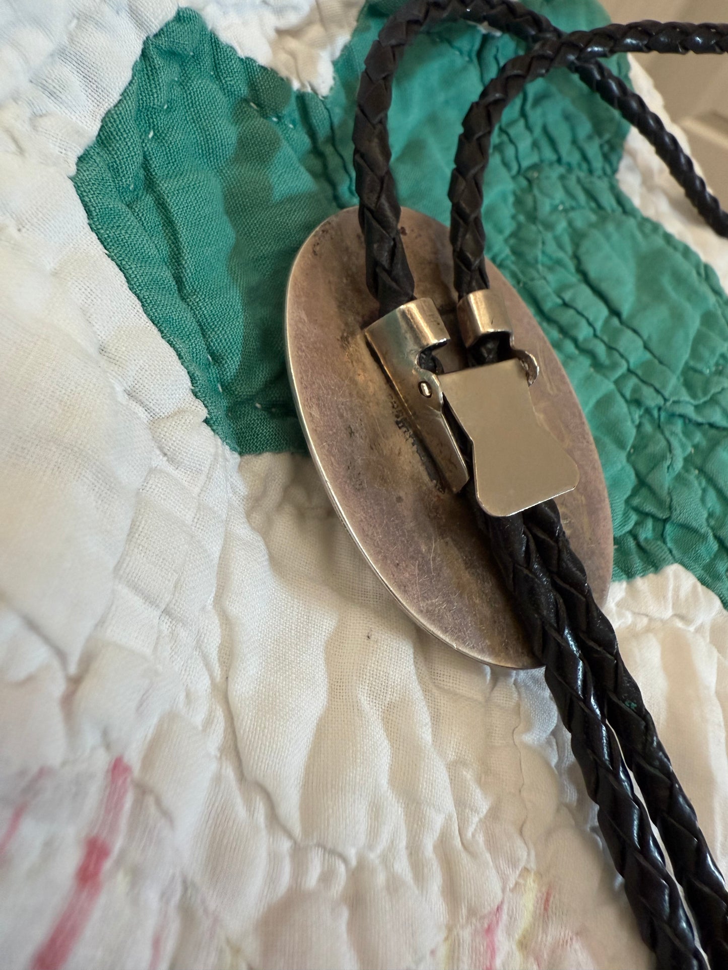 Vintage Sterling Silver Pink Mussell Shell Bolo Tie